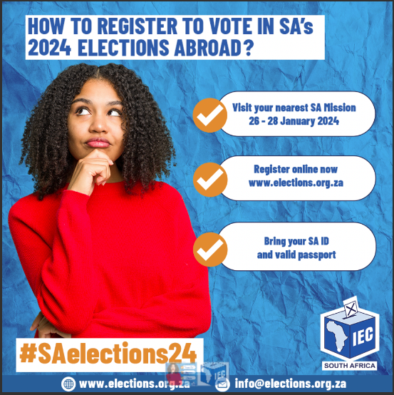 دعوة لمواطني جنوب إفريقيا الذين يعيشون في الخارج للتسجيل للتصويت في الانتخابات الوطنية لعام 2024