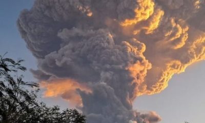 Volcano erupts