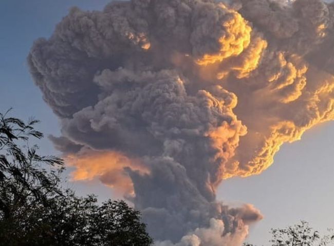 Volcano erupts