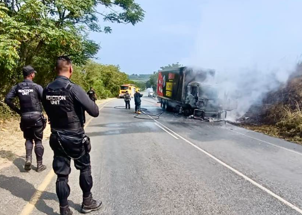 Truck goes up in flames after chemical spill on KZN road, driver escapes